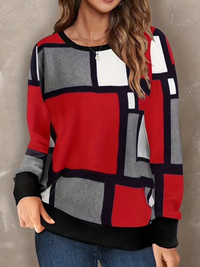 Color Block Crew Neck Pullover Sweatshirt