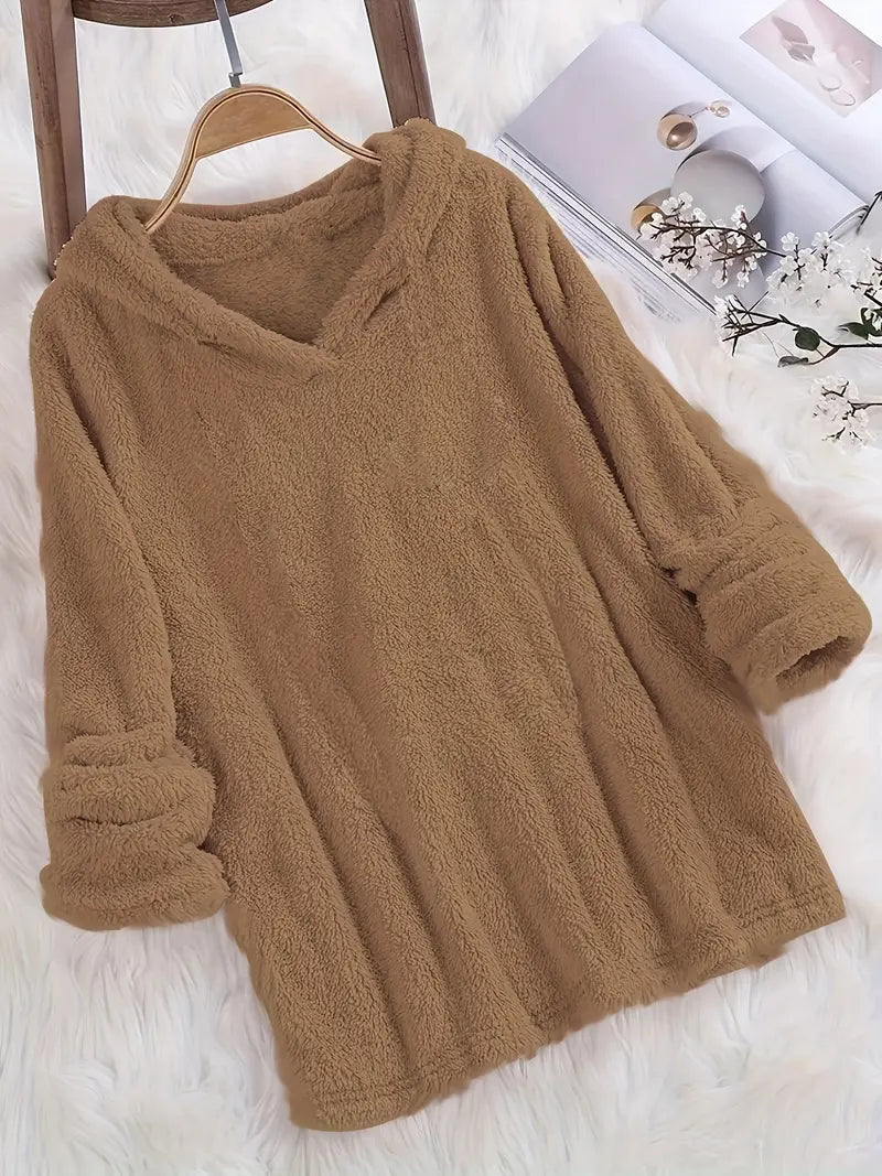 Fleece Solid Long Sleeve Hoodies Sweatshirt